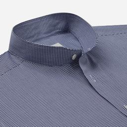 Shirt  small check  light blue cotton plain, collar style  angled band collar - Product thumbnail image 2 showing different views and angles