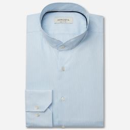 Shirt  striped  light blue cotton fil-&#224;-fil, collar style  angled band collar - Product thumbnail image 1 showing different views and angles