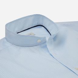 Shirt  striped  light blue cotton fil-&#224;-fil, collar style  angled band collar - Product thumbnail image 2 showing different views and angles