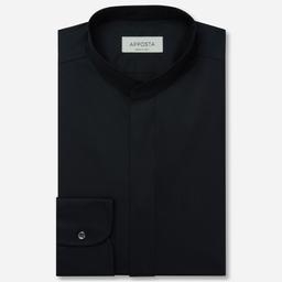 Shirt  solid  black cotton poplin double twisted, collar style  band collar without button - Product thumbnail image 1 showing different views and angles