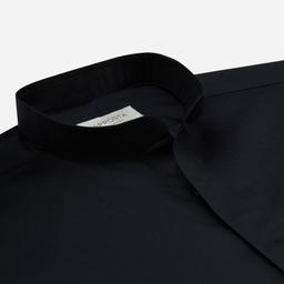Shirt  solid  black cotton poplin double twisted giza 45, collar style  band collar without button - Product thumbnail image 2 showing different views and angles