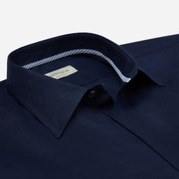 Shirt  solid  navy blue linen plain, collar style  low straight point collar - Product thumbnail image 2 showing different views and angles