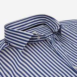 Shirt  striped  navy blue cotton poplin double twisted, collar style  lower spread collar - Product thumbnail image 2 showing different views and angles