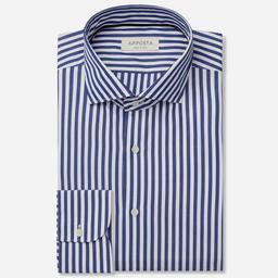 Shirt  striped  navy blue cotton poplin, collar style  lower spread collar - Product thumbnail image 1 showing different views and angles