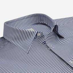 Shirt  striped  navy blue cotton oxford double twisted, collar style  hidden button down collar - Product thumbnail image 2 showing different views and angles
