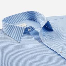 Shirt  striped  light blue cotton poplin, collar style  low straight point collar - Product thumbnail image 2 showing different views and angles