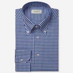Shirt  gingham check  light blue cotton zephyr, collar style  button-down collar - Product thumbnail image 1 showing different views and angles