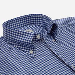 Shirt  gingham check  light blue cotton zephyr, collar style  button-down collar - Product thumbnail image 2 showing different views and angles