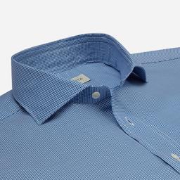 Shirt  houndstooth check  light blue cotton oxford double twisted, collar style  semi-spread collar - Product thumbnail image 2 showing different views and angles