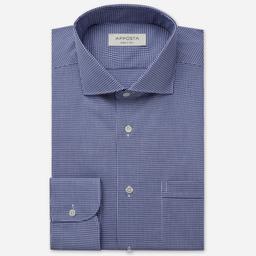 Shirt  small check  navy blue cotton poplin double twisted, collar style  updated spread collar with short points - Product thumbnail image 1 showing different views and angles