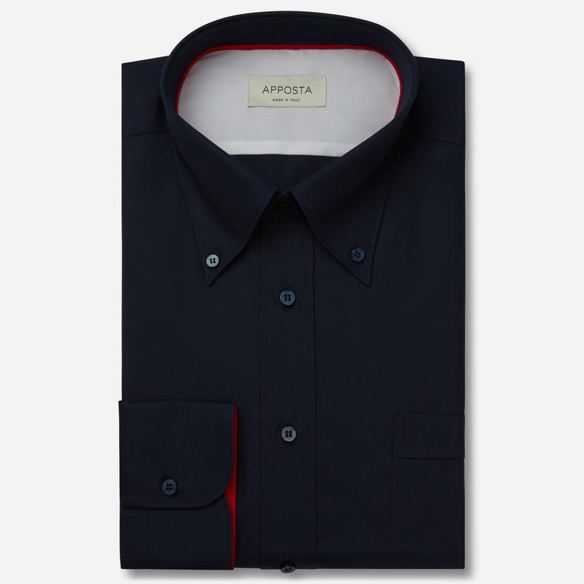Shirt  solid  navy blue cotton satin, collar style  high button-down collar - Product image