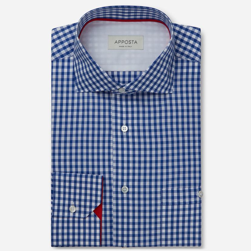 Shirt  gingham check  navy blue cotton zephyr, collar style  spread collar - Product image