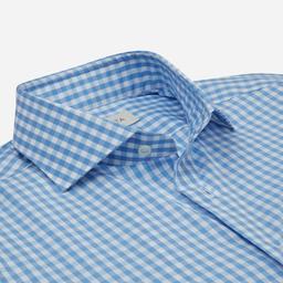 Shirt  gingham check  light blue wrinkle-free cotton poplin, collar style  lower spread collar, cuff  french cuff (cufflinks) - Product thumbnail image 2 showing different views and angles