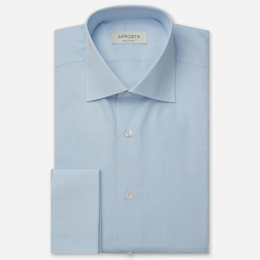 Shirt  small check  light blue cotton poplin double twisted, collar style  spread collar - Product image