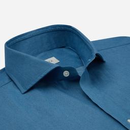 Shirt  solid  light blue cotton denim, collar style  lower spread collar - Product thumbnail image 2 showing different views and angles