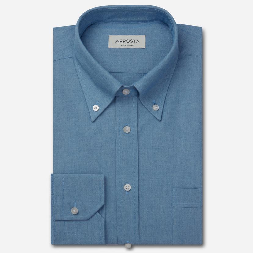 Shirt  solid  light blue cotton denim, collar style  button-down collar - Product image