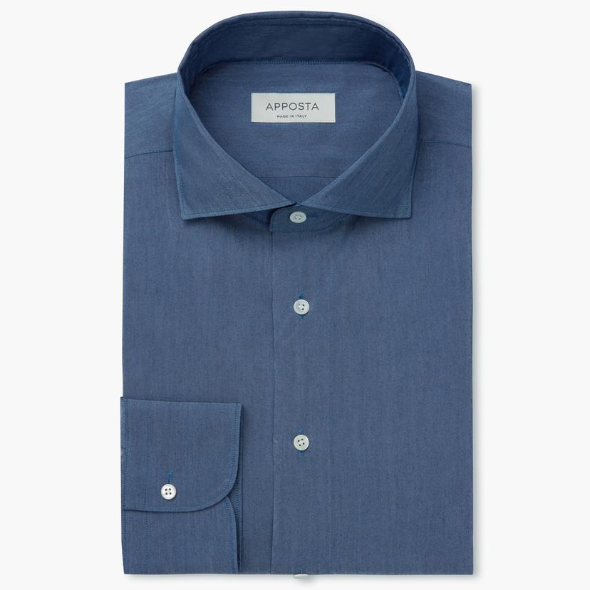 Shirt  solid  navy blue cotton denim, collar style  lower spread collar - Product image