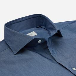 Shirt  solid  navy blue cotton denim, collar style  lower spread collar - Product thumbnail image 2 showing different views and angles