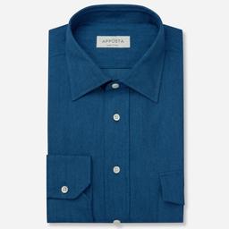 Shirt  solid  navy blue cotton denim, collar style  low straight point collar - Product thumbnail image 1 showing different views and angles