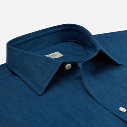 Shirt  solid  navy blue cotton denim, collar style  low straight point collar - Product thumbnail image 2 showing different views and angles