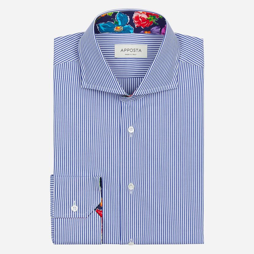 Shirt  striped  light blue cotton fil-&#224;-fil, collar style  lower spread collar - Product image