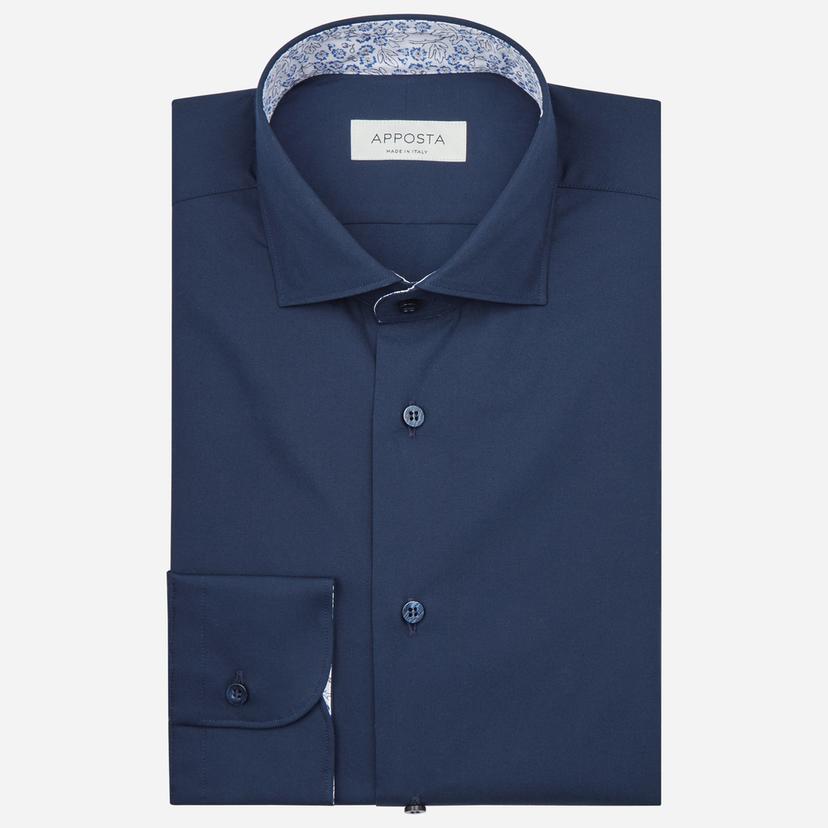 Shirt  solid  navy blue cotton poplin, collar style  lower spread collar - Product image