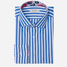 Shirt  striped  light blue cotton plain, collar style  semi-spread collar - Product thumbnail image 1 showing different views and angles