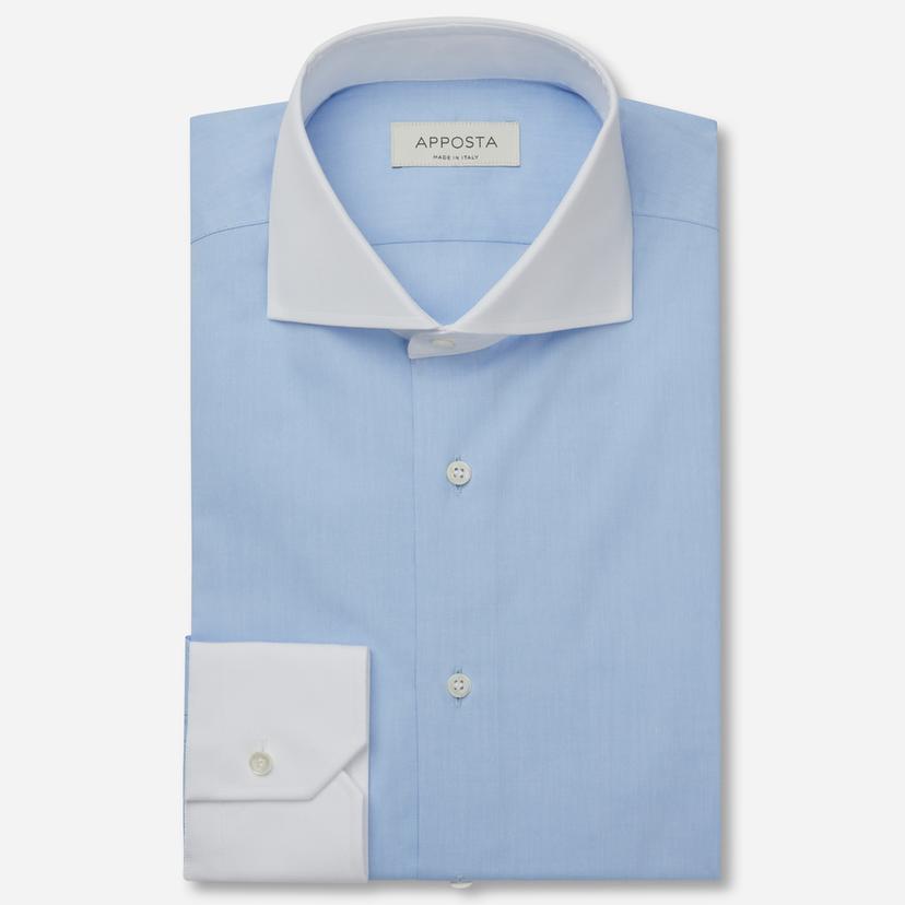 Shirt  solid  light blue cotton poplin double twisted giza 45, collar style  lower spread collar - Product image