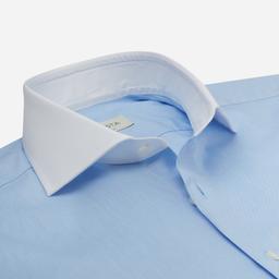 Shirt  solid  light blue cotton poplin double twisted giza 45, collar style  lower spread collar - Product thumbnail image 2 showing different views and angles
