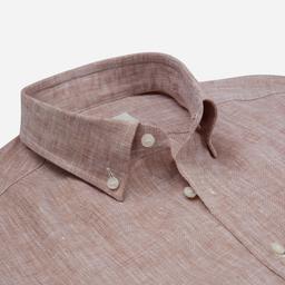 Shirt  solid  brown linen plain, collar style  small button-down collar - Product thumbnail image 2 showing different views and angles