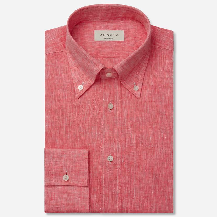 Shirt  solid  red linen plain normandy linen, collar style  button-down collar - Product image