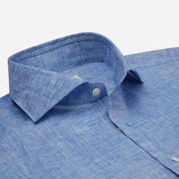 Shirt  solid  light blue linen plain normandy linen, collar style  lower spread collar - Product thumbnail image 2 showing different views and angles