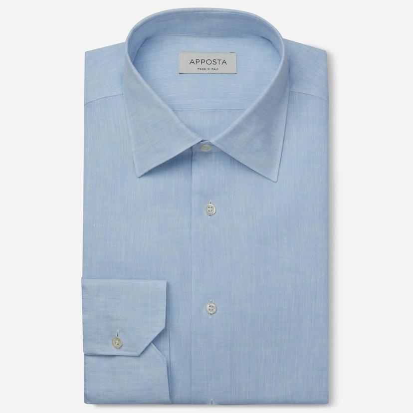 Shirt  solid  light blue linen plain, collar style  low straight point collar - Product image