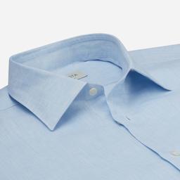 Shirt  solid  light blue linen plain, collar style  low straight point collar - Product thumbnail image 2 showing different views and angles