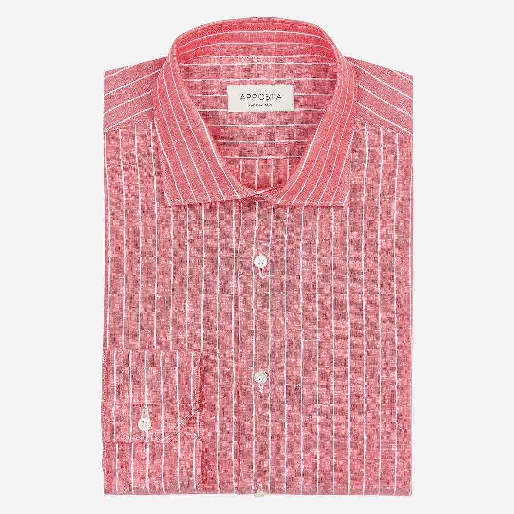 Shirt  striped  red linen plain, collar style  semi-spread collar - Apposta Clothing product