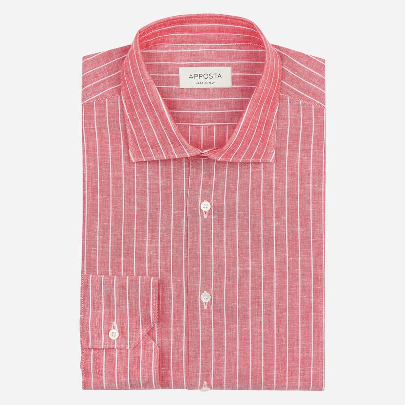 Shirt  striped  red linen plain, collar style  semi-spread collar - Product image