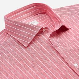 Shirt  striped  red linen plain, collar style  semi-spread collar - Product thumbnail image 2 showing different views and angles