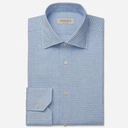 Shirt  small check  light blue linen plain normandy linen, collar style  semi-spread collar - Product thumbnail image 1 showing different views and angles