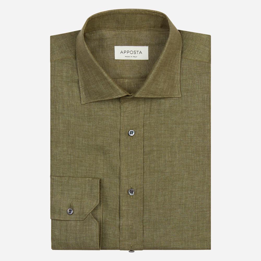 Shirt  solid  green linen plain normandy linen, collar style  semi-spread collar - Apposta Clothing product