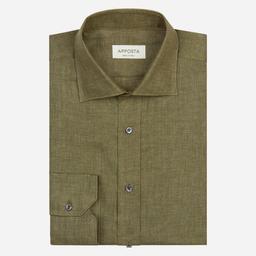 Shirt  solid  green linen plain normandy linen, collar style  semi-spread collar - Product thumbnail image 1 showing different views and angles