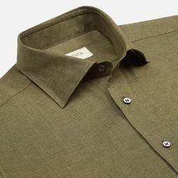 Shirt  solid  green linen plain normandy linen, collar style  semi-spread collar - Product thumbnail image 2 showing different views and angles