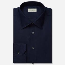 Shirt  solid  navy blue linen plain, collar style  low straight point collar - Product thumbnail image 1 showing different views and angles