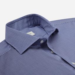 Shirt  small check  navy blue easy-iron cotton poplin, collar style  lower spread collar - Product thumbnail image 2 showing different views and angles