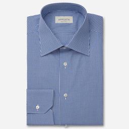 Shirt  small check  navy blue cotton fil-&#224;-fil, collar style  formal straight point collar - Product thumbnail image 1 showing different views and angles