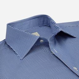 Shirt  small check  navy blue cotton fil-&#224;-fil, collar style  formal straight point collar - Product thumbnail image 2 showing different views and angles