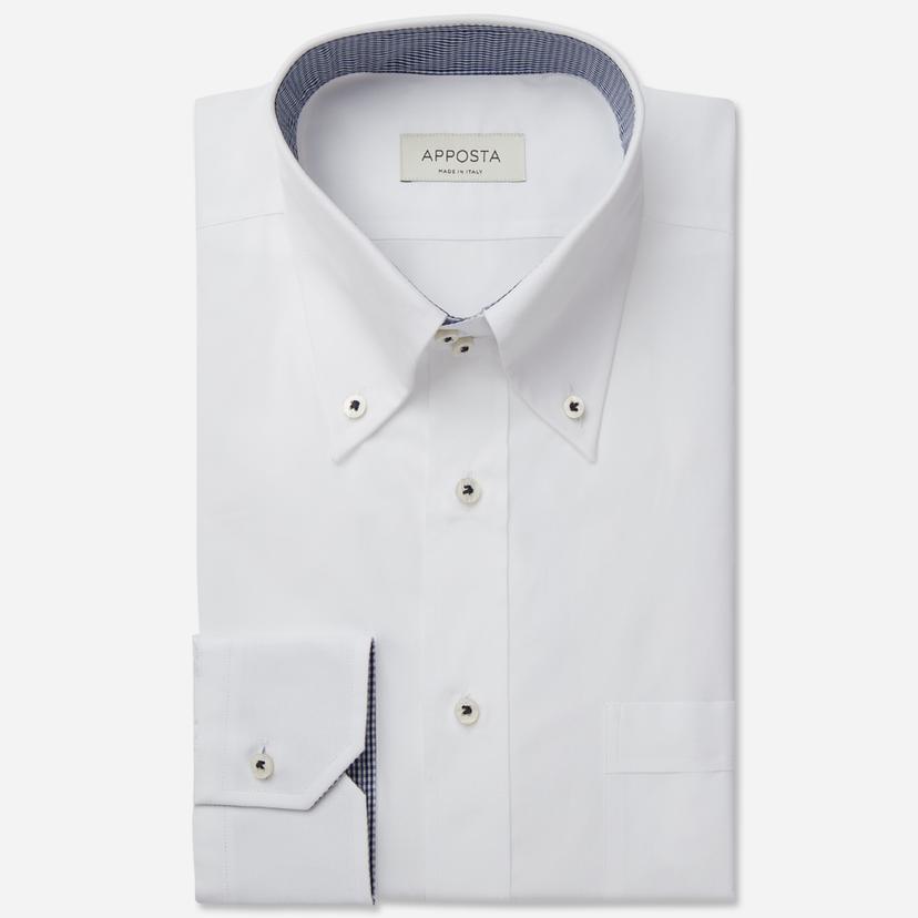 Shirt  solid  white cotton poplin double twisted, collar style  high button-down collar with two buttons - Product image