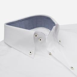 Shirt  solid  white cotton poplin double twisted, collar style  high button-down collar with two buttons - Product thumbnail image 2 showing different views and angles