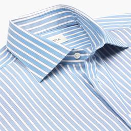 Shirt  striped  light blue cotton oxford, collar style  semi-spread collar - Product thumbnail image 2 showing different views and angles