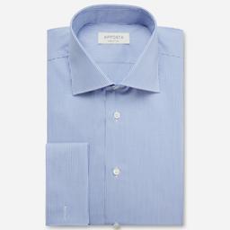 Shirt  striped  light blue easy-iron cotton poplin, collar style  semi-spread collar, cuff  french cuff (cufflinks) - Product thumbnail image 1 showing different views and angles