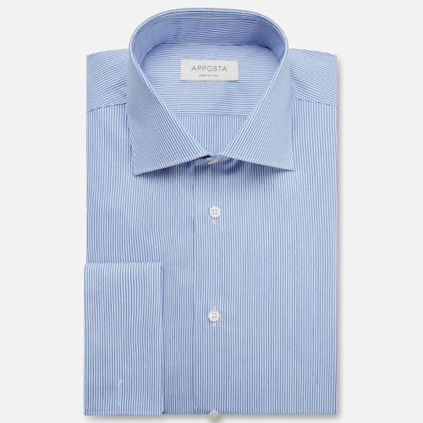 Shirt  striped  light blue easy-iron cotton poplin, collar style  semi-spread collar, cuff  french cuff (cufflinks) - Product image